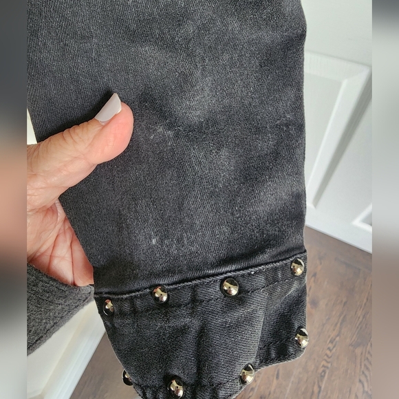 Grace in LA Stunning Black Denim Jacket Embellished with Lace and Embroidery Med - Picture 7 of 12